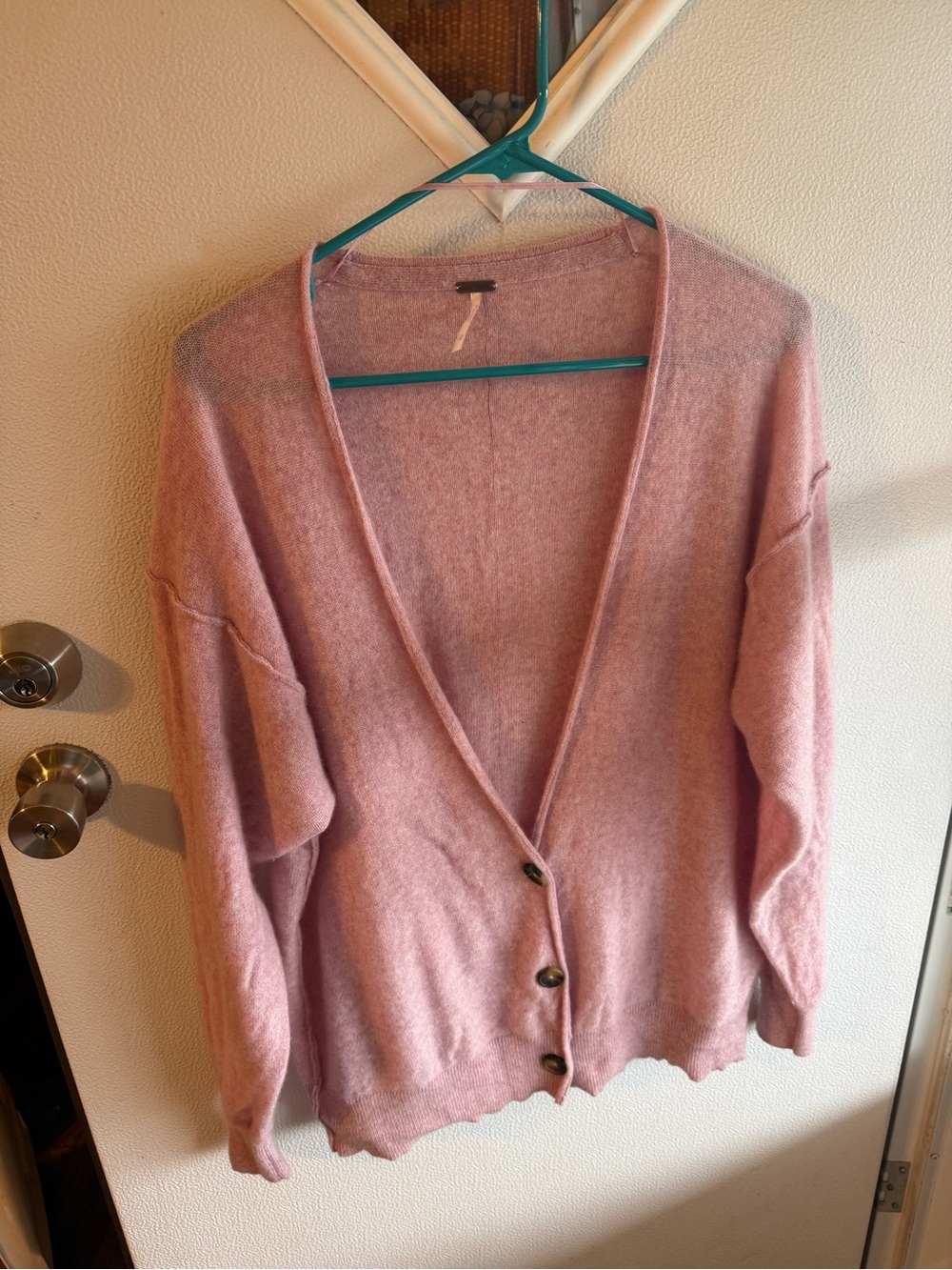 Free People 100% Cashmere Oversized V Neck Cardigan Sweater Blush Pink S